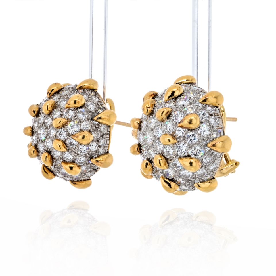 David Webb Platinum & 18K Yellow Gold 16 Carats Diamond Dome Clip Earrings — view 2 — Laura Milman New York