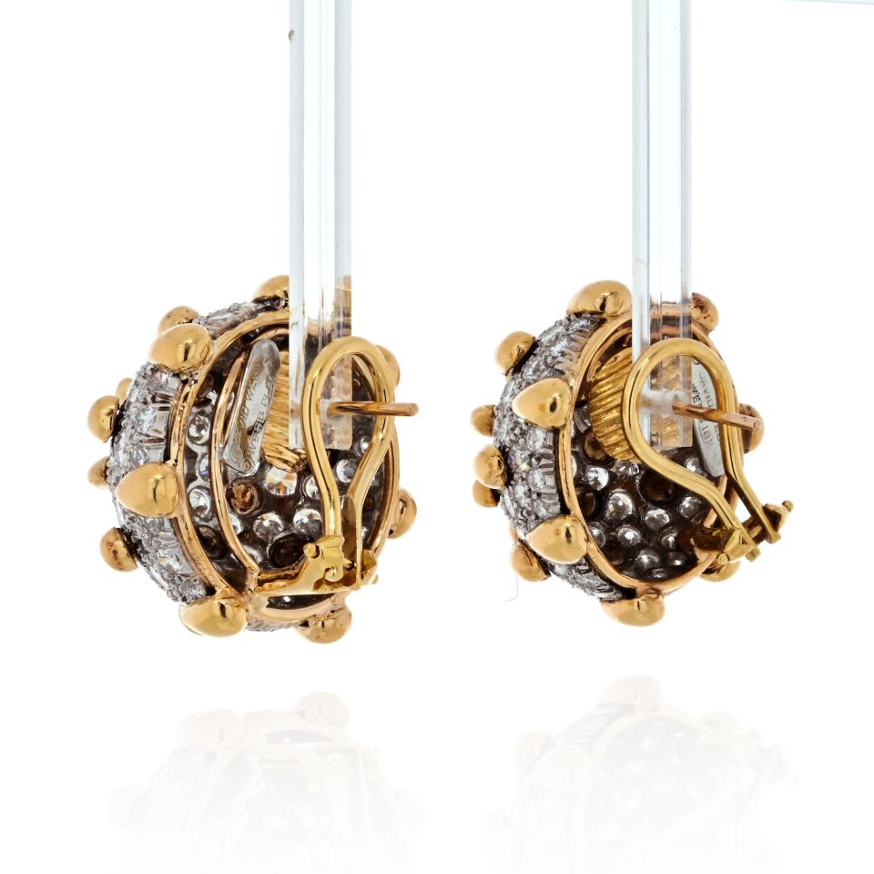 David Webb Platinum & 18K Yellow Gold 16 Carats Diamond Dome Clip Earrings — view 3 — Laura Milman New York