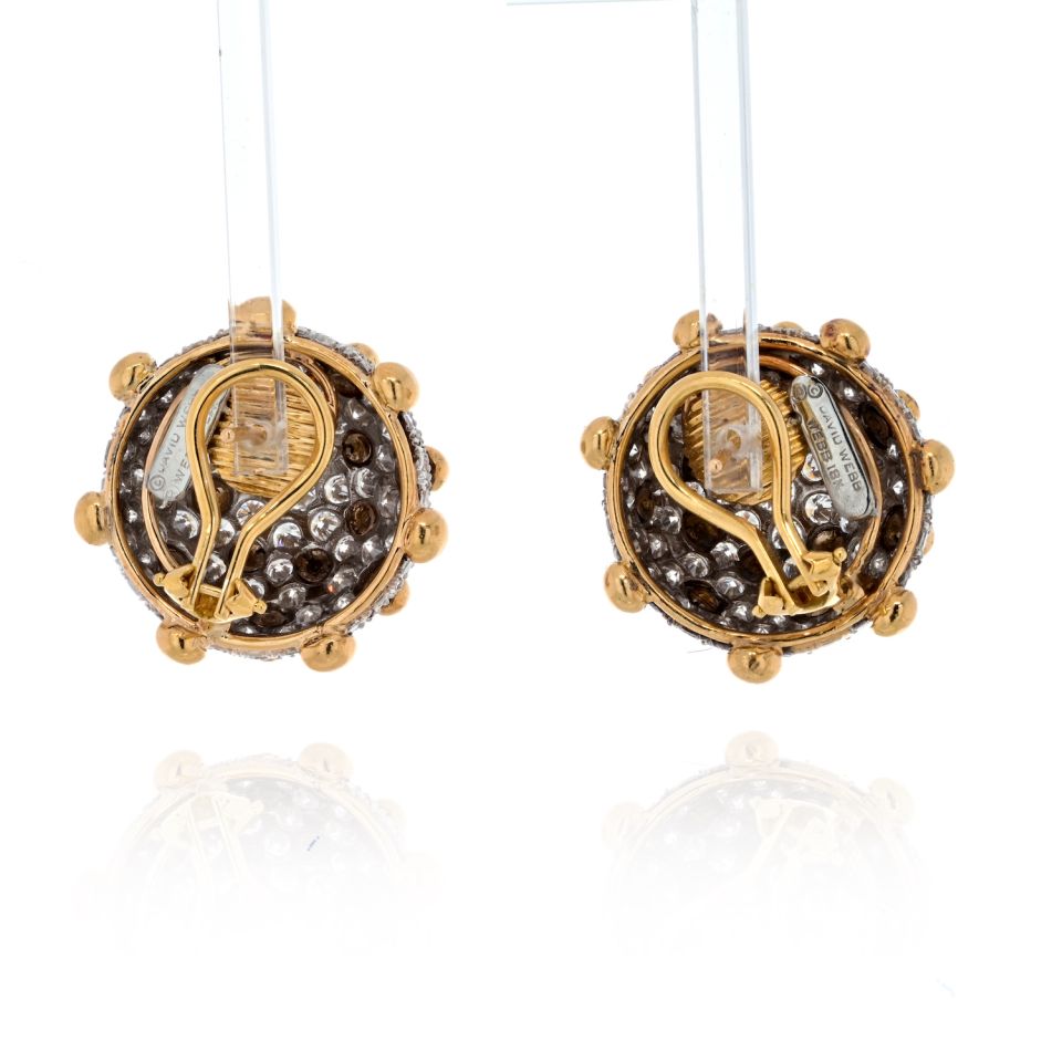 David Webb Platinum & 18K Yellow Gold 16 Carats Diamond Dome Clip Earrings — view 4 — Laura Milman New York