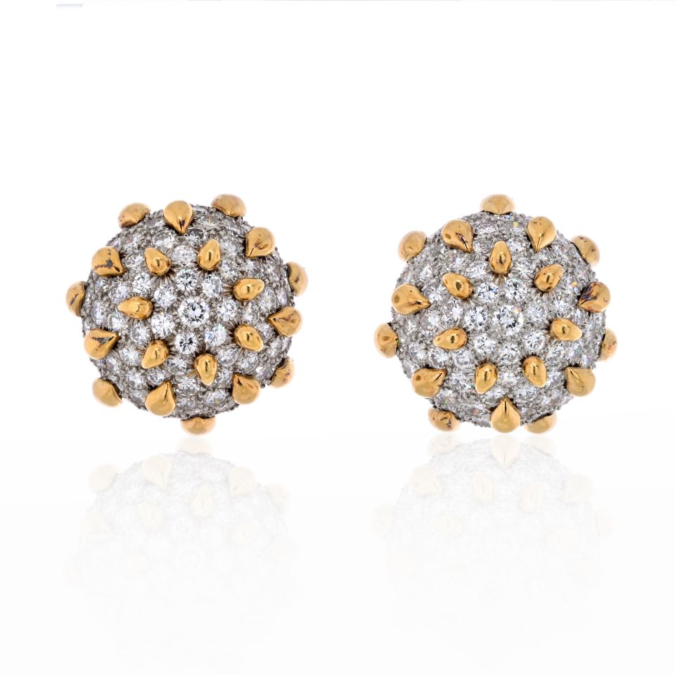 David Webb Platinum & 18K Yellow Gold 16 Carats Diamond Dome Clip Earrings — Laura Milman New York