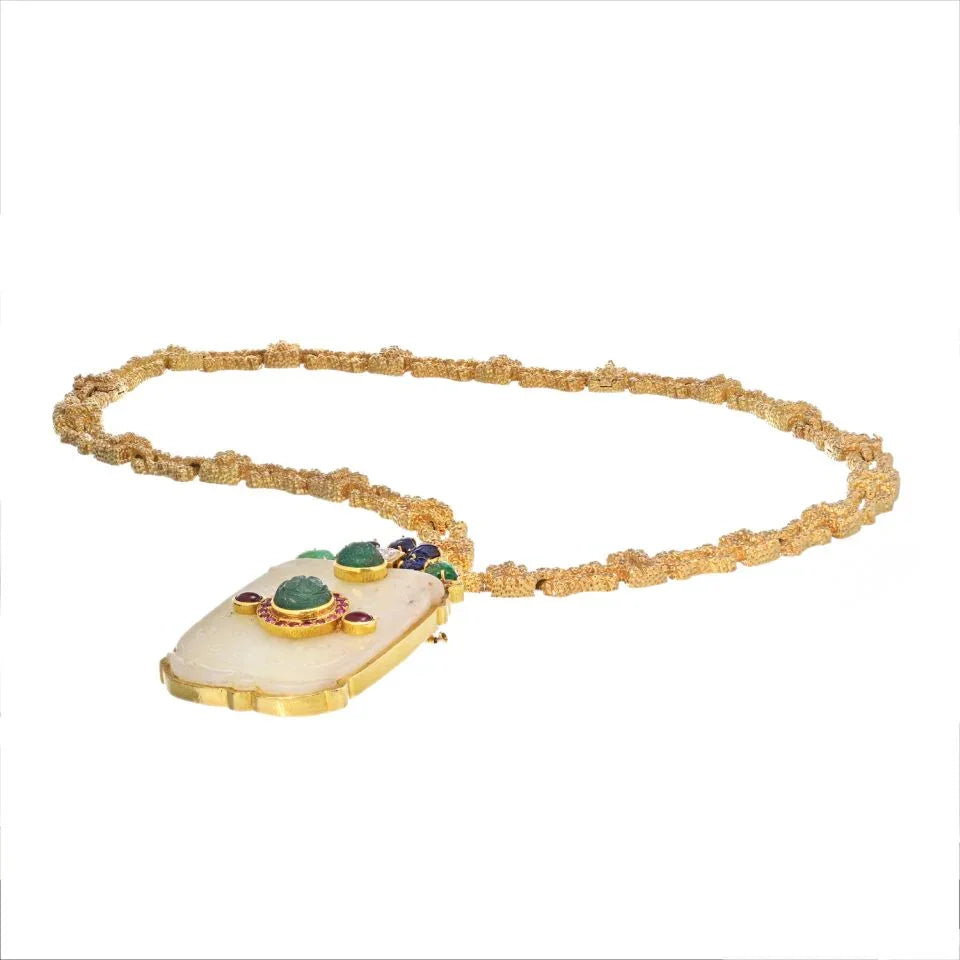 David Webb 18K Yellow Gold Chain With A French Jade Necklace — view 2 — Laura Milman New York