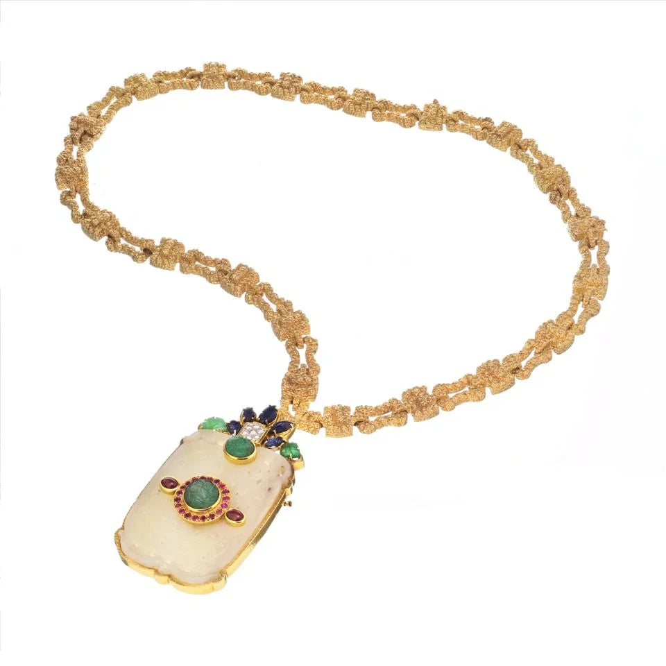 David Webb 18K Yellow Gold Chain With A French Jade Necklace — Laura Milman New York