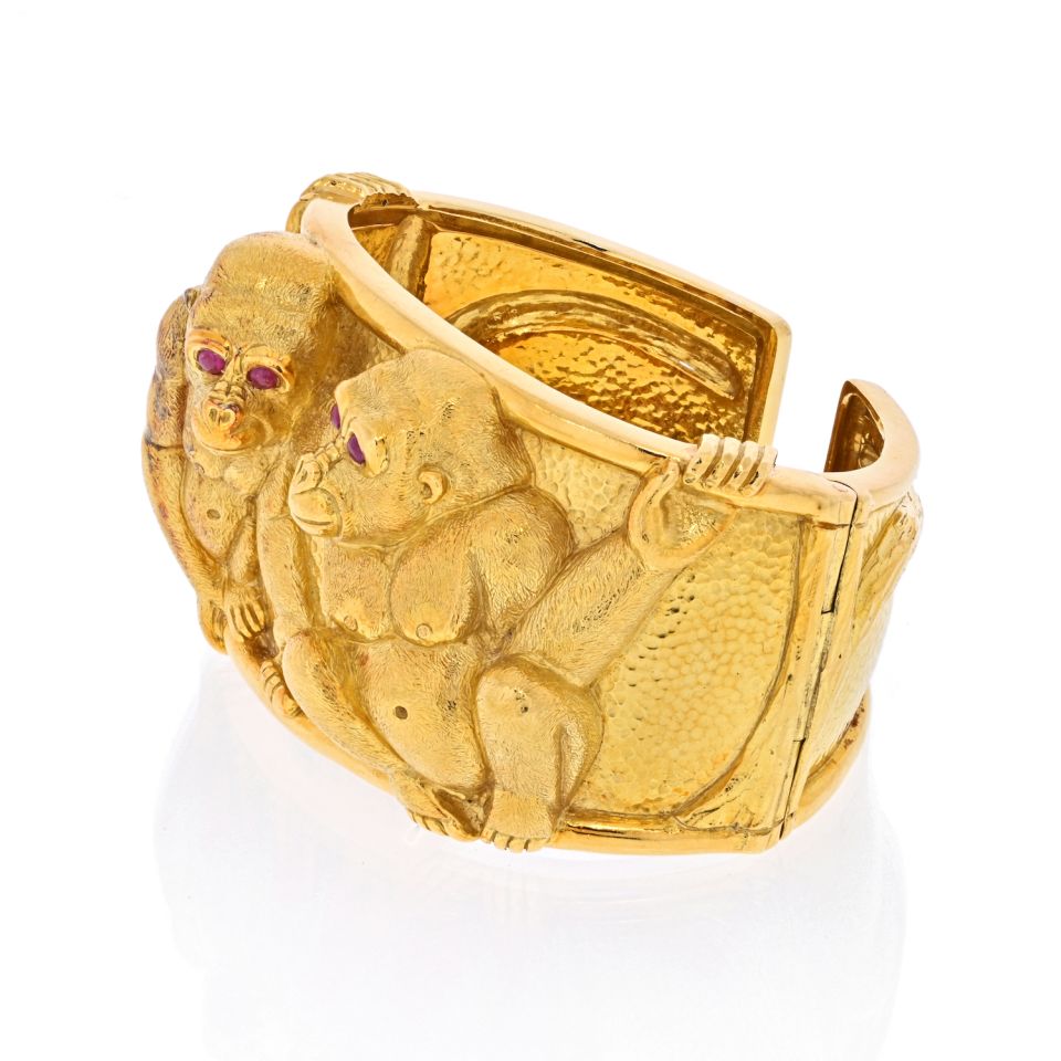 David Webb Platinum & 18K Yellow Gold Apes Bracelet — view 2 — Laura Milman New York