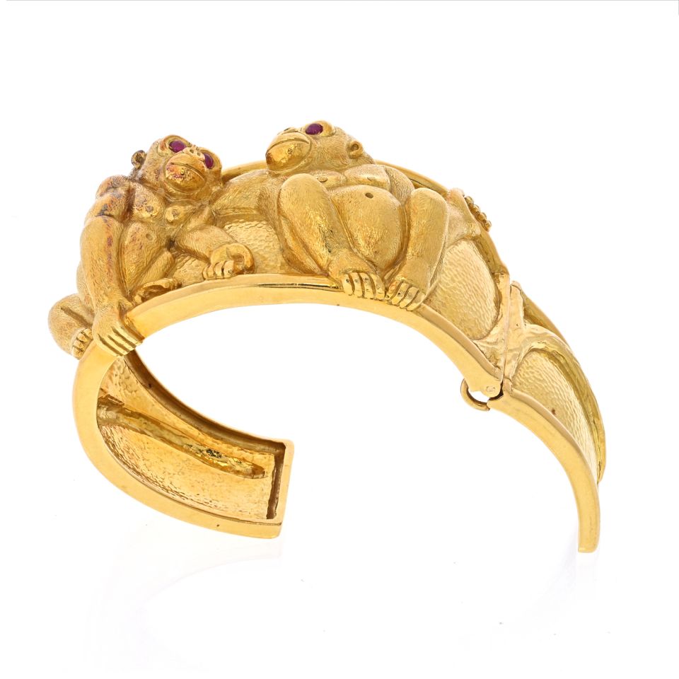 David Webb Platinum & 18K Yellow Gold Apes Bracelet — view 3 — Laura Milman New York