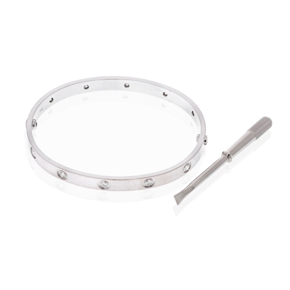 Cartier 18K White Gold 10 Diamond Love With Screw Driver Sz19 Bracelet — view 2 — Laura Milman New York