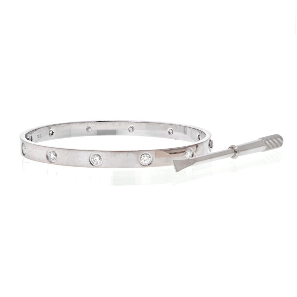 Cartier 18K White Gold 10 Diamond Love With Screw Driver Sz19 Bracelet — Laura Milman New York