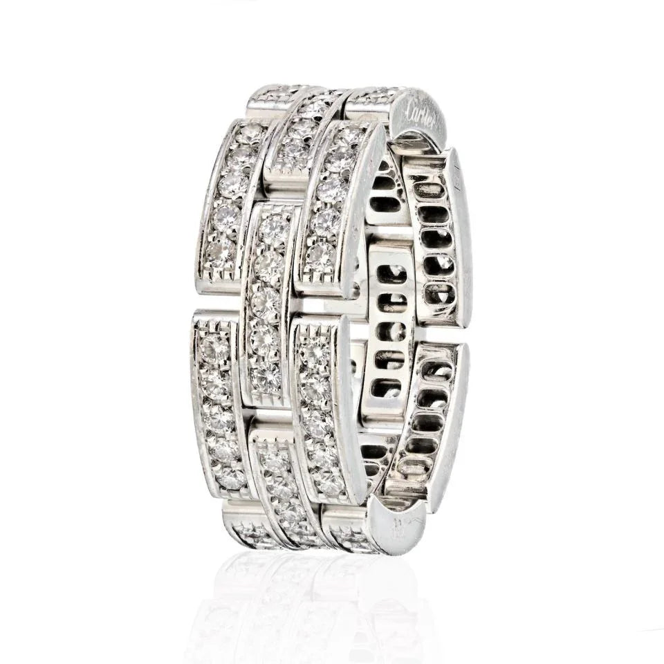 Cartier 18K White Gold Maillon Panthere Three Diamond Row Ring — view 2 — Laura Milman New York
