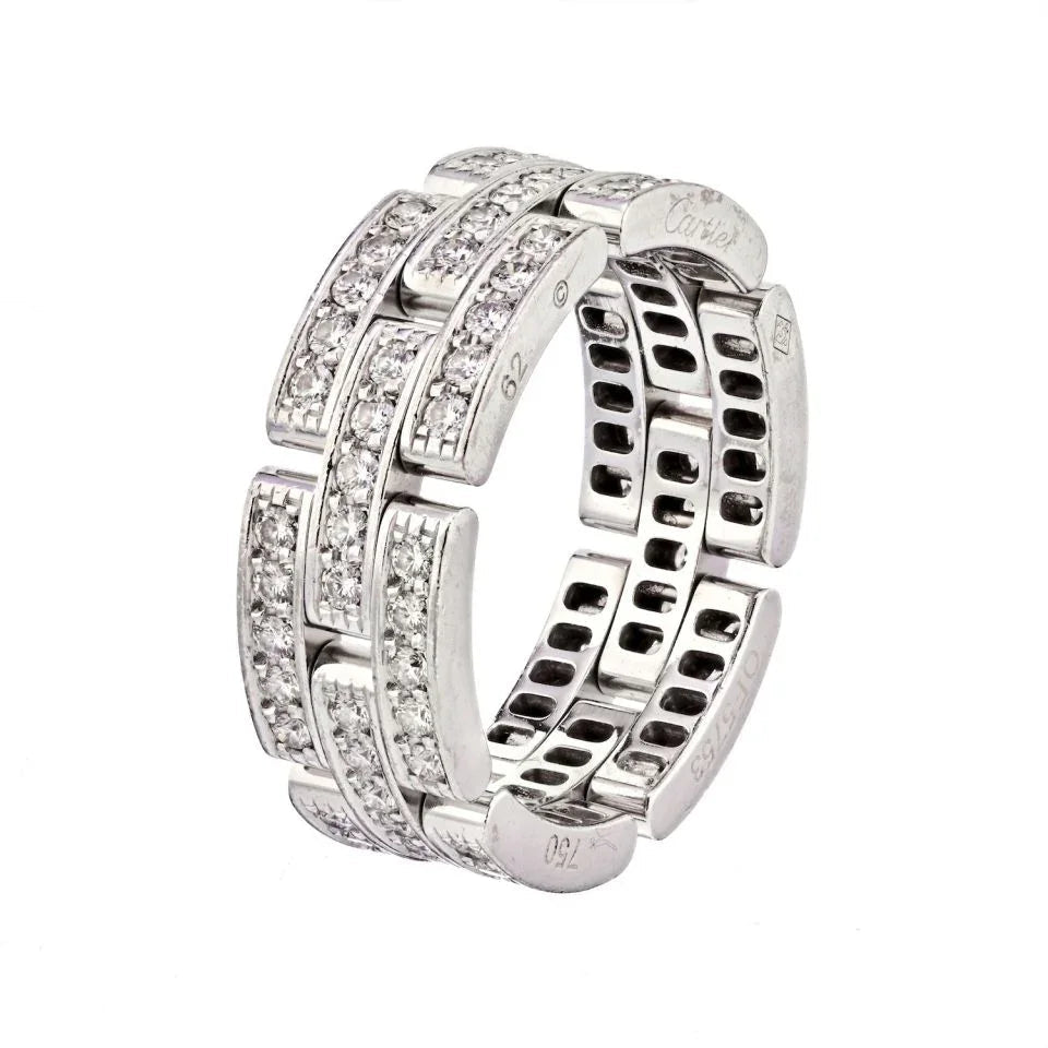 Cartier 18K White Gold Maillon Panthere Three Diamond Row Ring — view 3 — Laura Milman New York