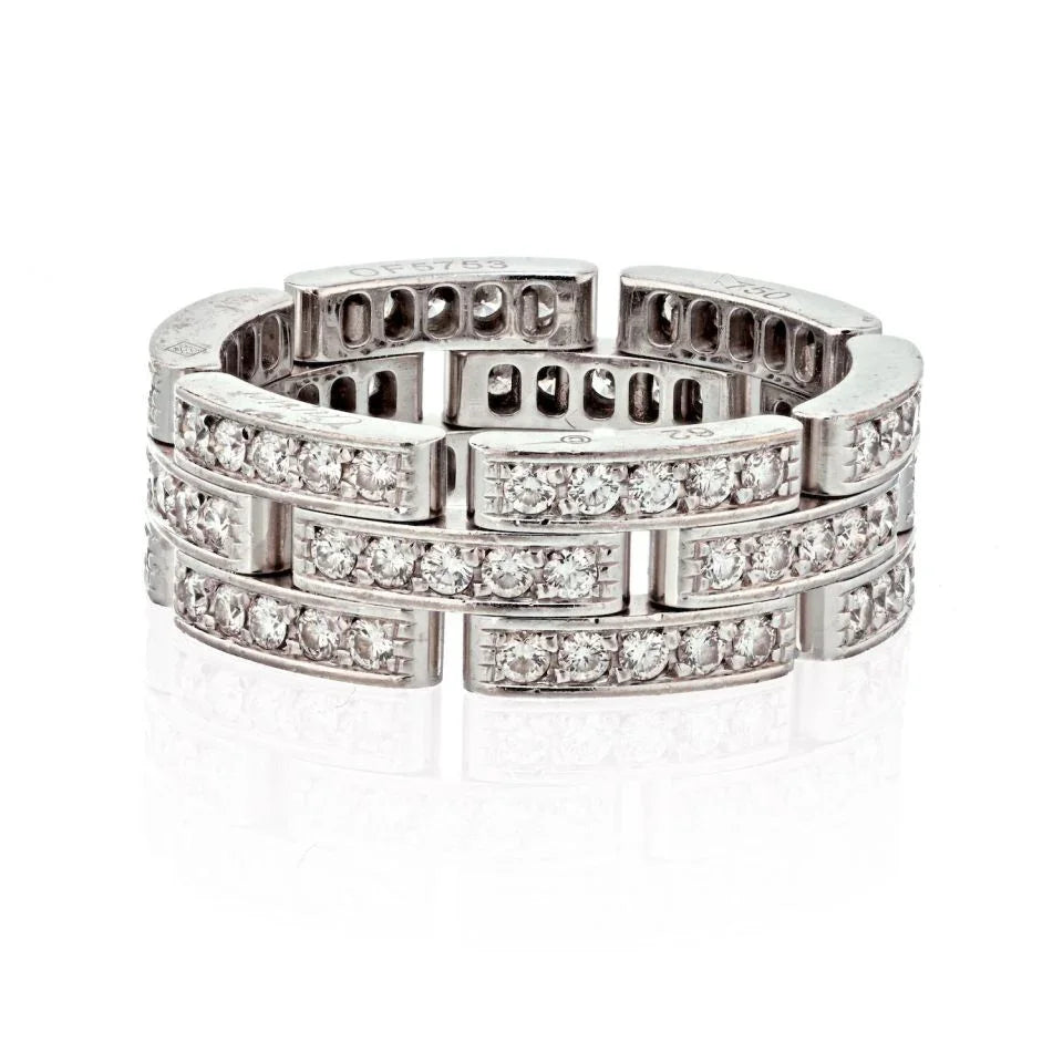 Cartier 18K White Gold Maillon Panthere Three Diamond Row Ring — view 5 — Laura Milman New York