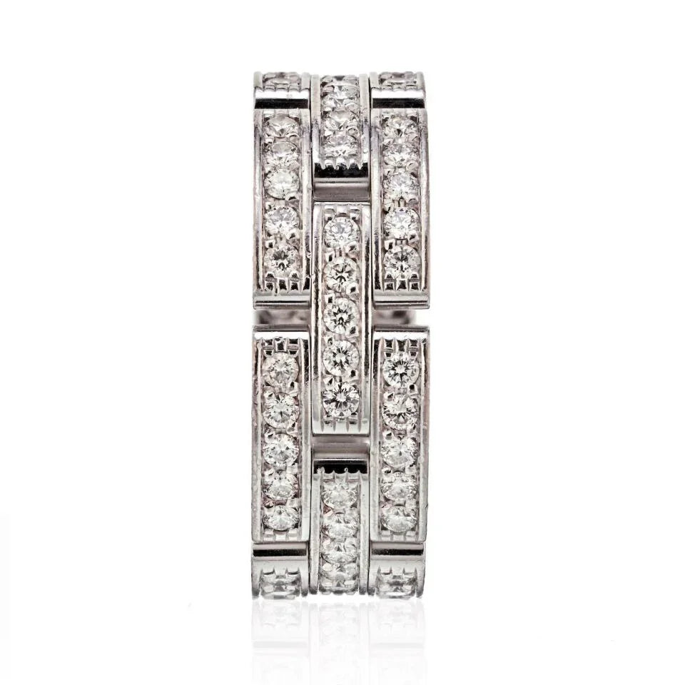 Cartier 18K White Gold Maillon Panthere Three Diamond Row Ring — Laura Milman New York