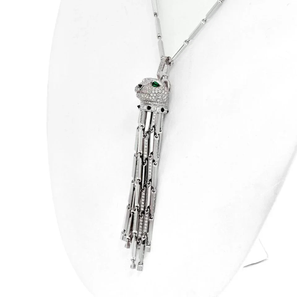 Cartier 18K White Gold Diamond Panthere Tassel Pendant On A Cartier Chain Necklace — view 3 — Laura Milman New York