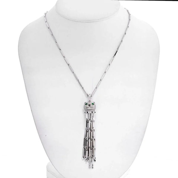 Cartier 18K White Gold Diamond Panthere Tassel Pendant On A Cartier Chain Necklace