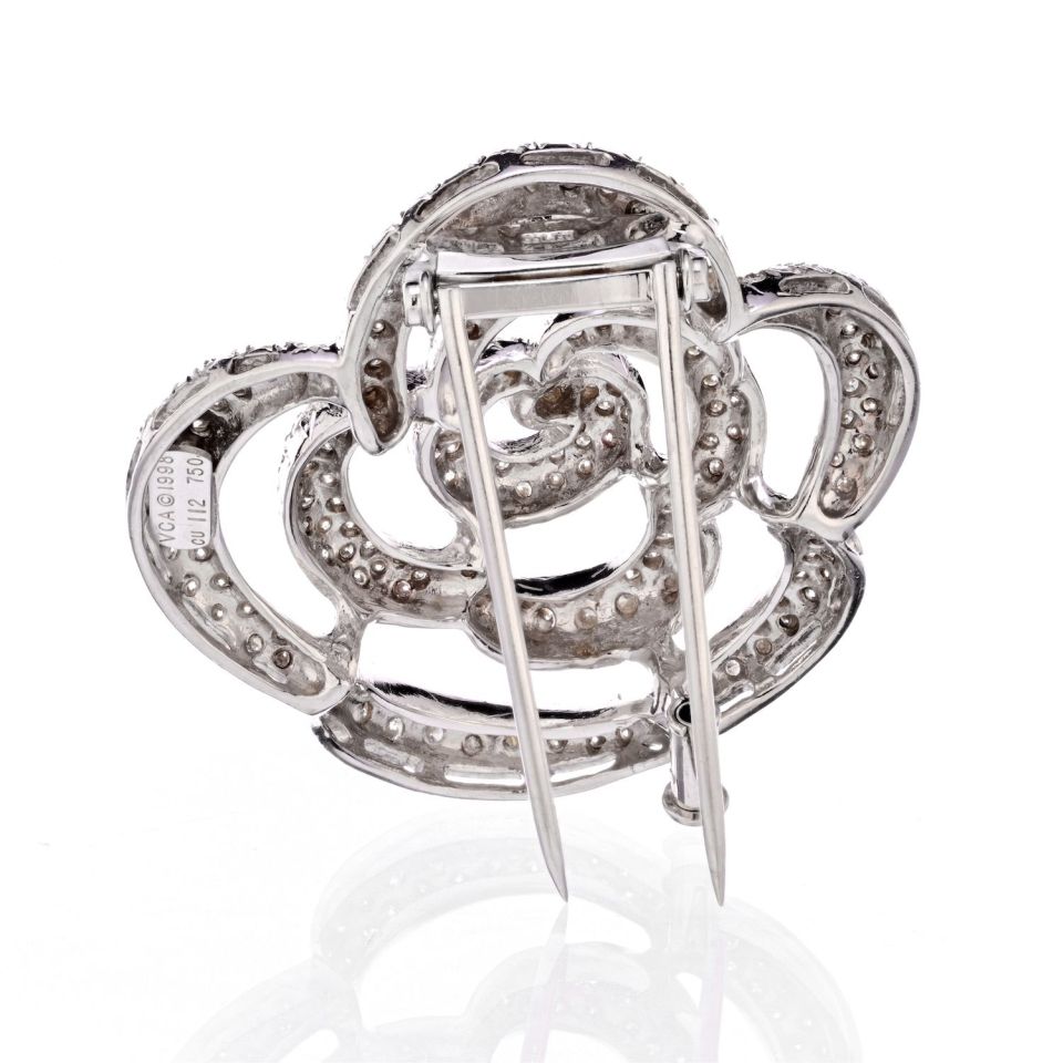 Van Cleef & Arpels 18K White Gold Diamond Orchid 5.00cts Brooch — view 4 — Laura Milman New York