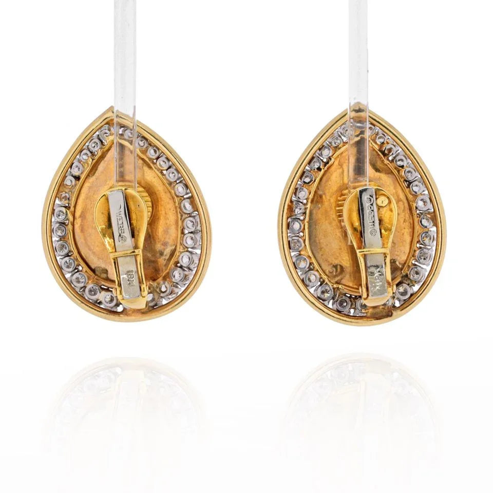 David Webb 18K Yellow Gold Carvd Coral Diamond Pear Drop Clip Earrings — view 4 — Laura Milman New York