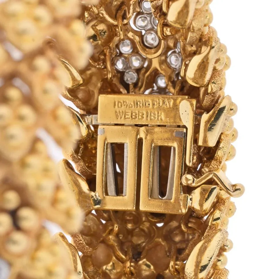 David Webb Platinum & 18K Yellow Gold Warty Textured Diamond Sections Wide Bracelet — view 5 — Laura Milman New York