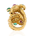 David Webb Platinum & 18K Yellow Gold Cabochon Ruby, Green Emerald Serpent Ring view 4