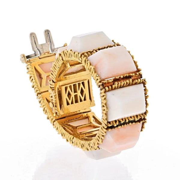 Tiffany & Co. 18K Yellow Gold Light Pink Coral Textured Semi Flex Vintage Bracelet — view 2