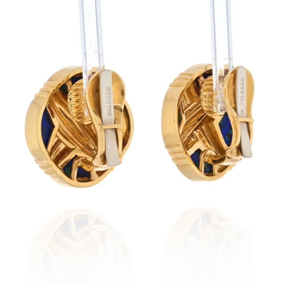 David Webb Platinum & 18K Yellow Gold Azurmalachite Earrings — view 3 — Laura Milman New York