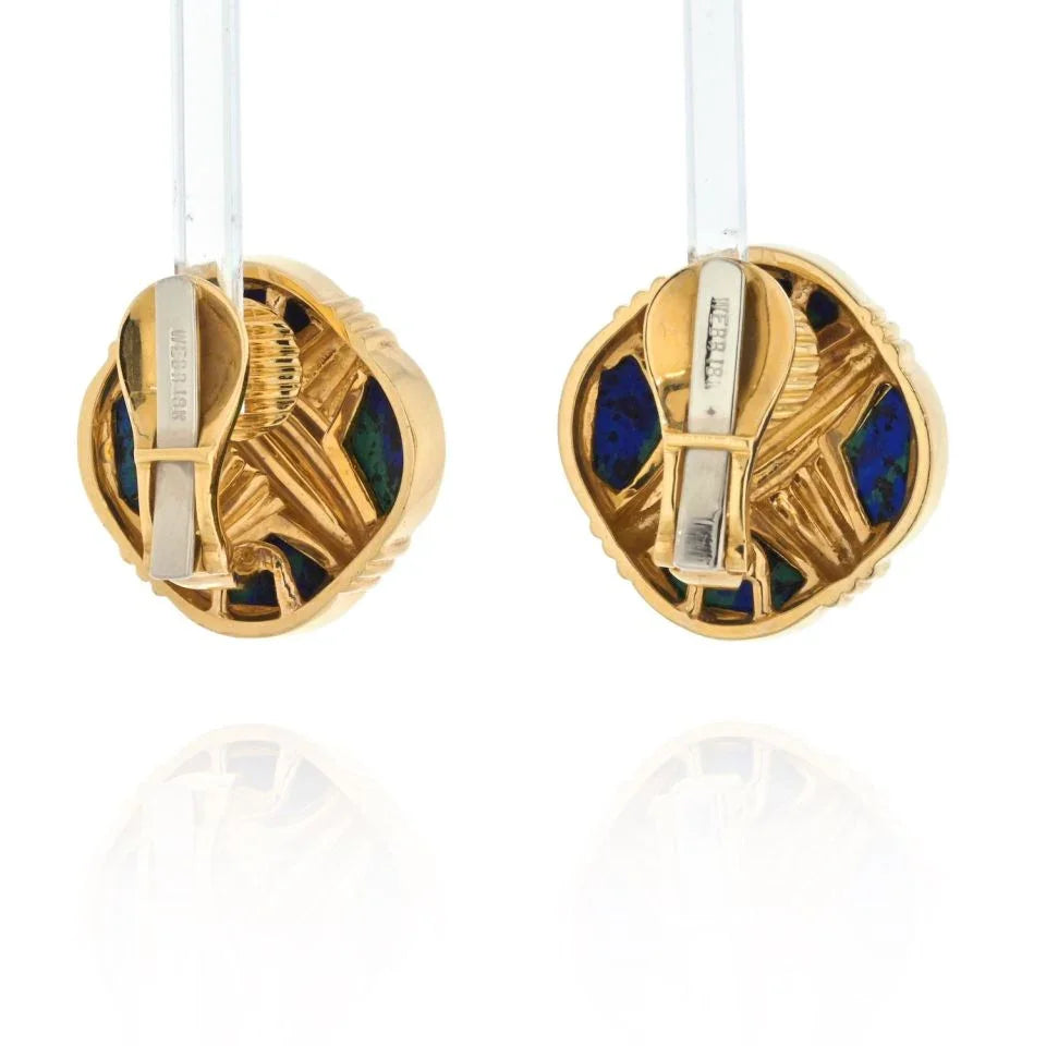 David Webb Platinum & 18K Yellow Gold Azurmalachite Earrings — view 4 — Laura Milman New York