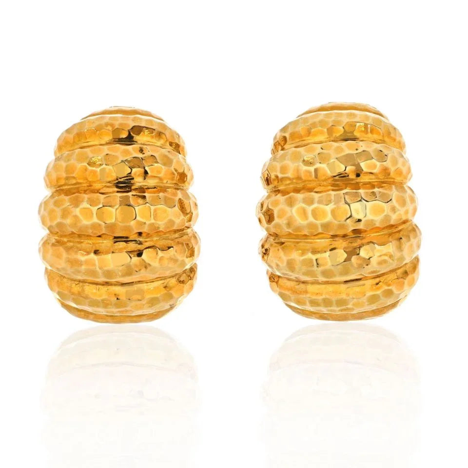 David Webb 18K Yellow Gold Hammered Finish Jumbo Shrimp Earrings — Laura Milman New York