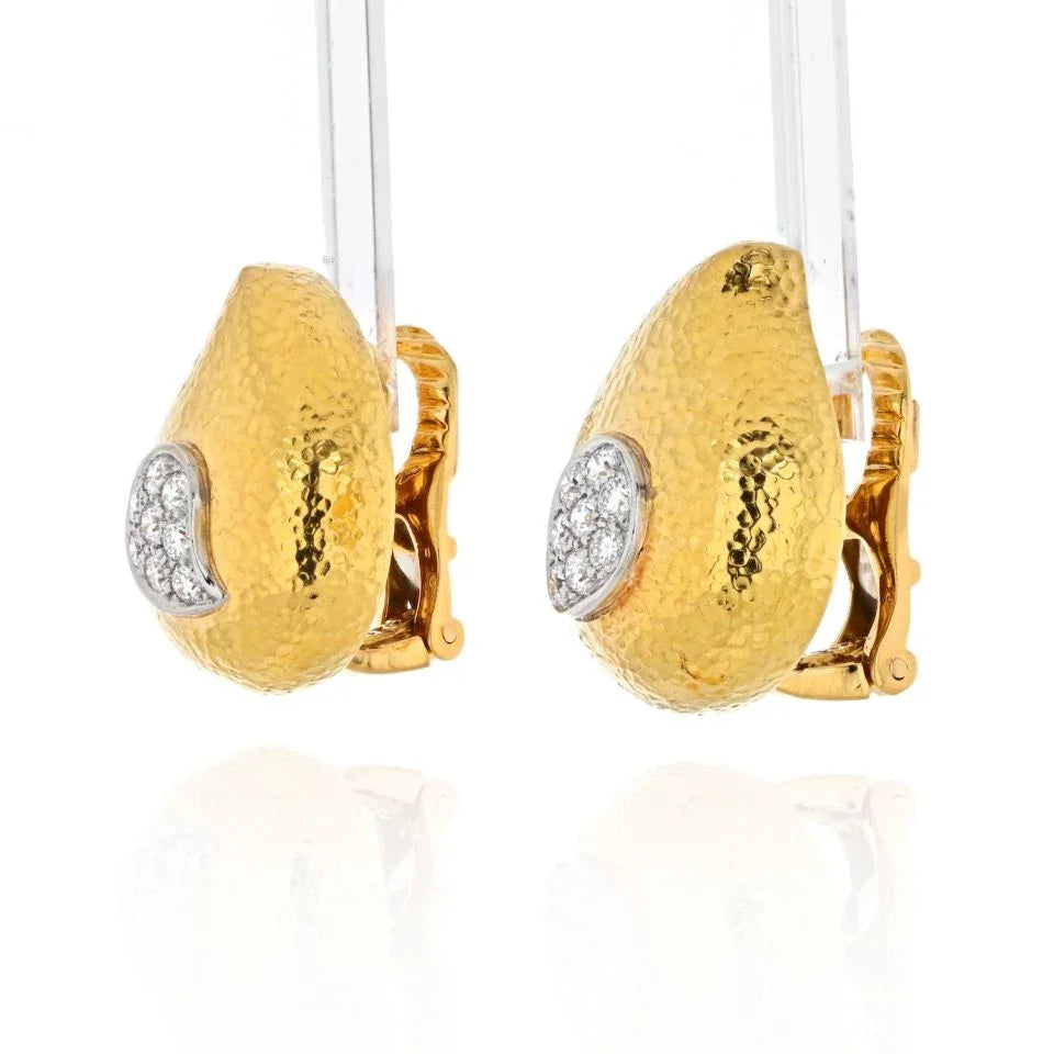 David Webb Platinum & 18K Yellow Gold Paisley Diamond Earrings — view 2 — Laura Milman New York