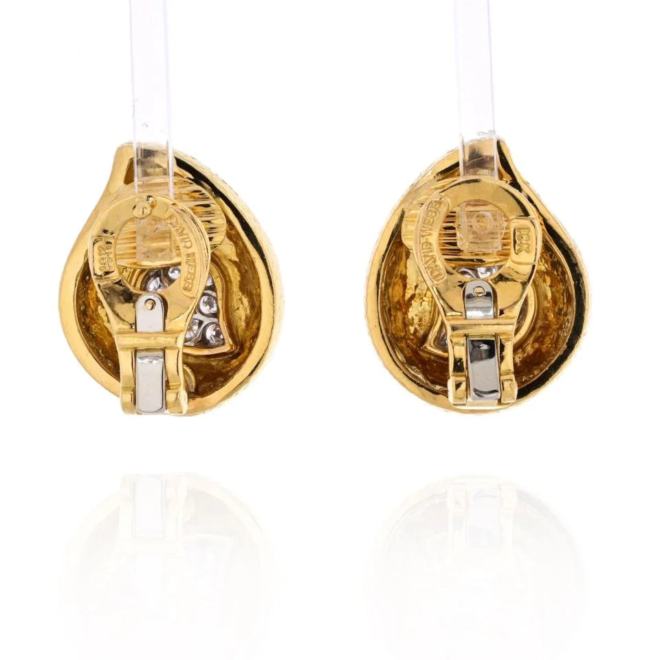 David Webb Platinum & 18K Yellow Gold Paisley Diamond Earrings — view 4 — Laura Milman New York