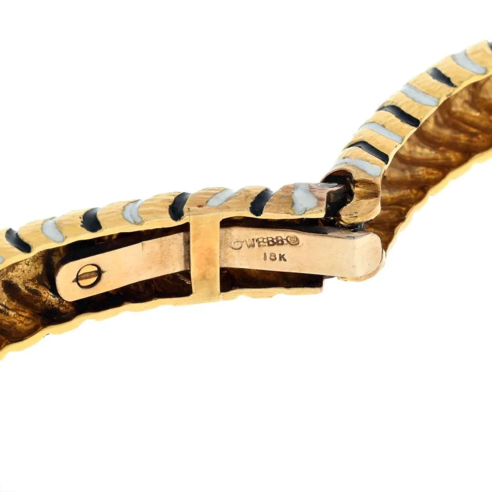 David Webb Platinum & 18K Yellow Gold Black And White Enamel Bangle Bracelet — view 5 — Laura Milman New York