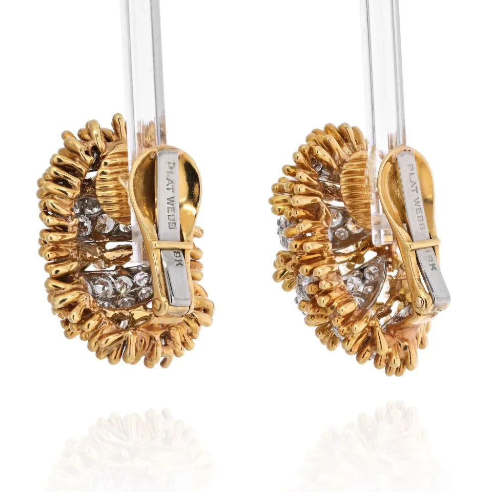 David Webb Platinum & 18K Yellow Gold Diamond Oval Clip On Earrings — view 3 — Laura Milman New York