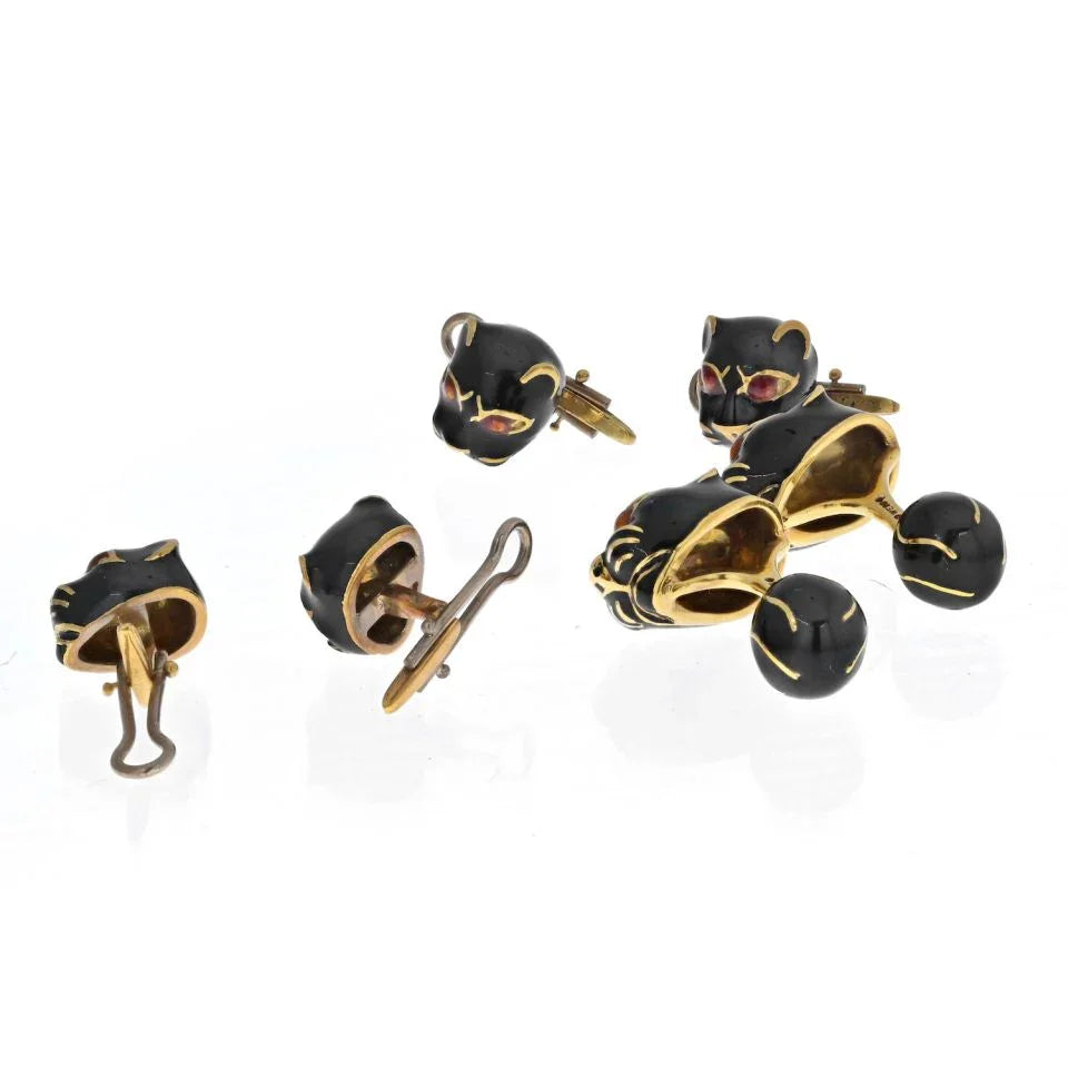 David Webb Yellow Gold Black Panther Mens Suit Set Cuff Links — view 3 — Laura Milman New York