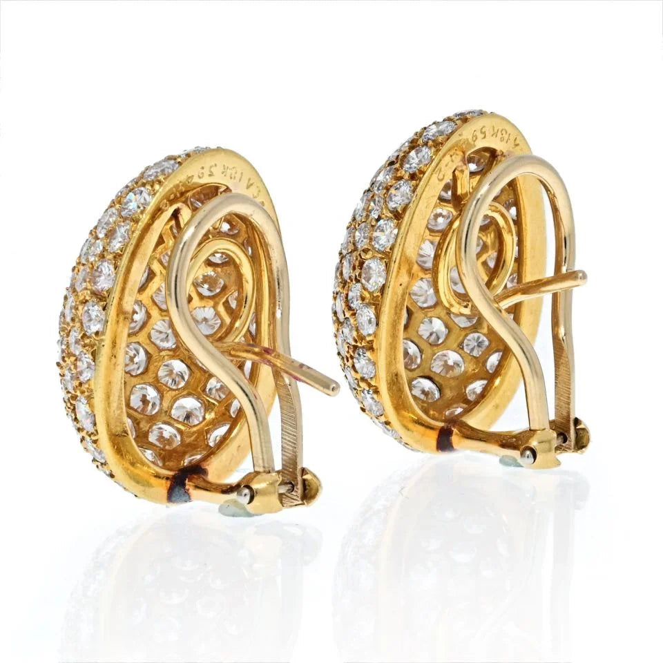 Van Cleef & Arpels 18K Yellow Gold Pave Round Diamond Cluster Earrings — view 3 — Laura Milman New York
