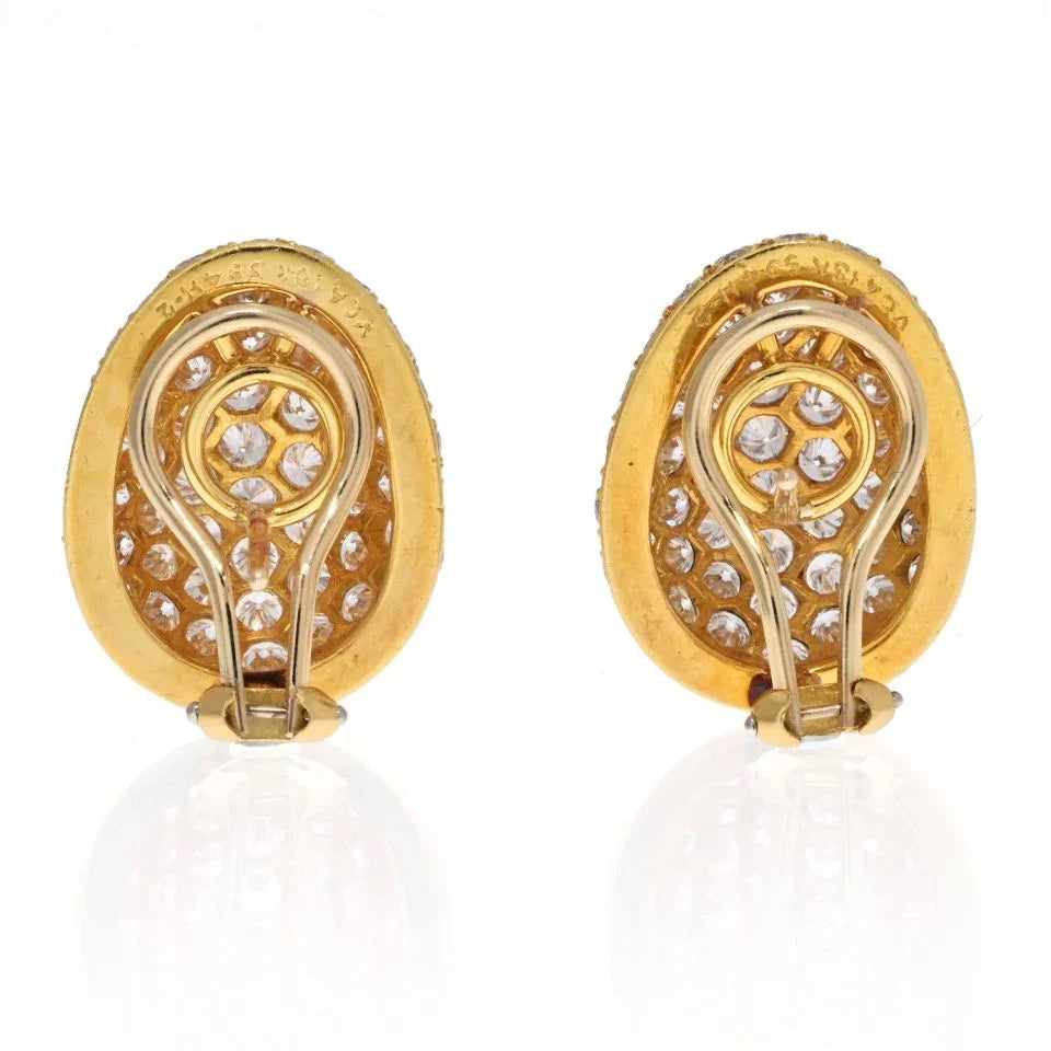 Van Cleef & Arpels 18K Yellow Gold Pave Round Diamond Cluster Earrings — view 4 — Laura Milman New York