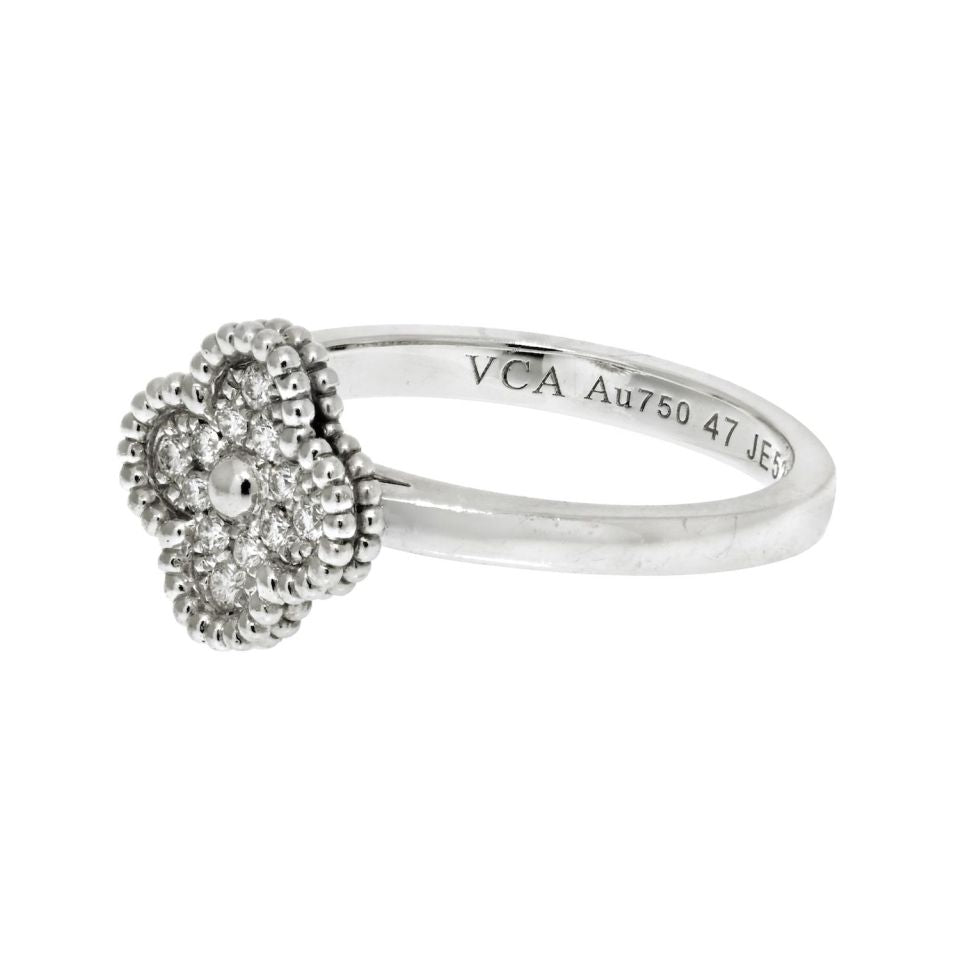Van Cleef & Arpels 18K WG Alhambra Diamond Ring, Size 4