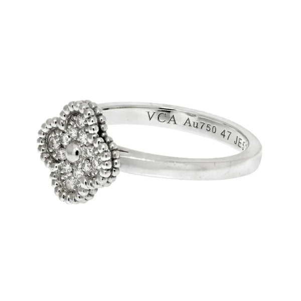 Pre-Owned Van Cleef & Arpels 18K White Gold Sweet Alhambra Diamond Size 47 Ring view 2 - Van Cleef & Arpels