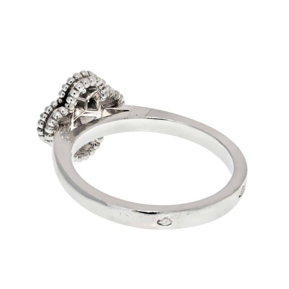 Van Cleef & Arpels 18K WG Alhambra Diamond Ring, Size 4