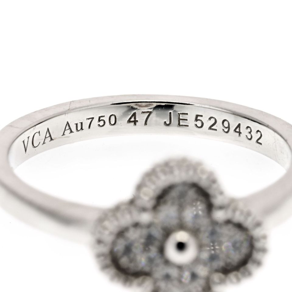 Van Cleef & Arpels 18K WG Alhambra Diamond Ring, Size 4