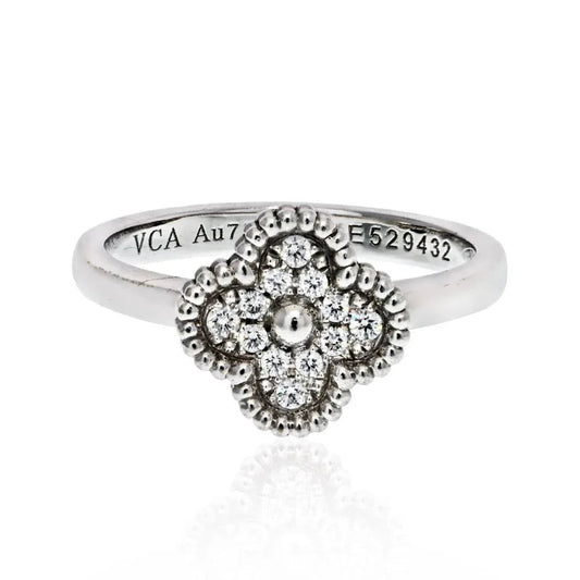 Pre-Owned Van Cleef & Arpels 18K White Gold Sweet Alhambra Diamond Size 47 Ring - Van Cleef & Arpels Ring