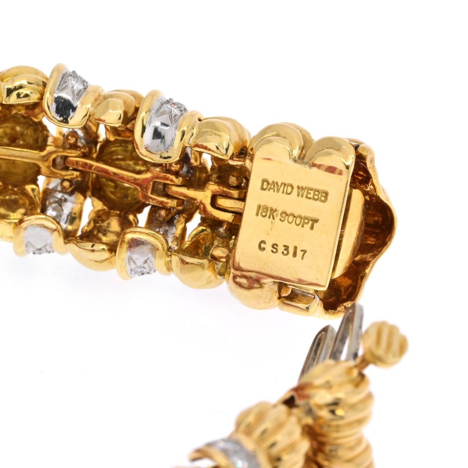 David Webb Platinum & 18K Yellow Gold Faceted Coral And Diamond Bracelet — view 5 — Laura Milman New York