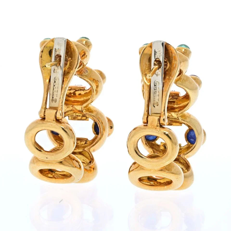 David Webb Platinum & 18K Yellow Gold Diamond, Sapphire, Emerald And Ruby Hoop Earrings — view 4 — Laura Milman New York