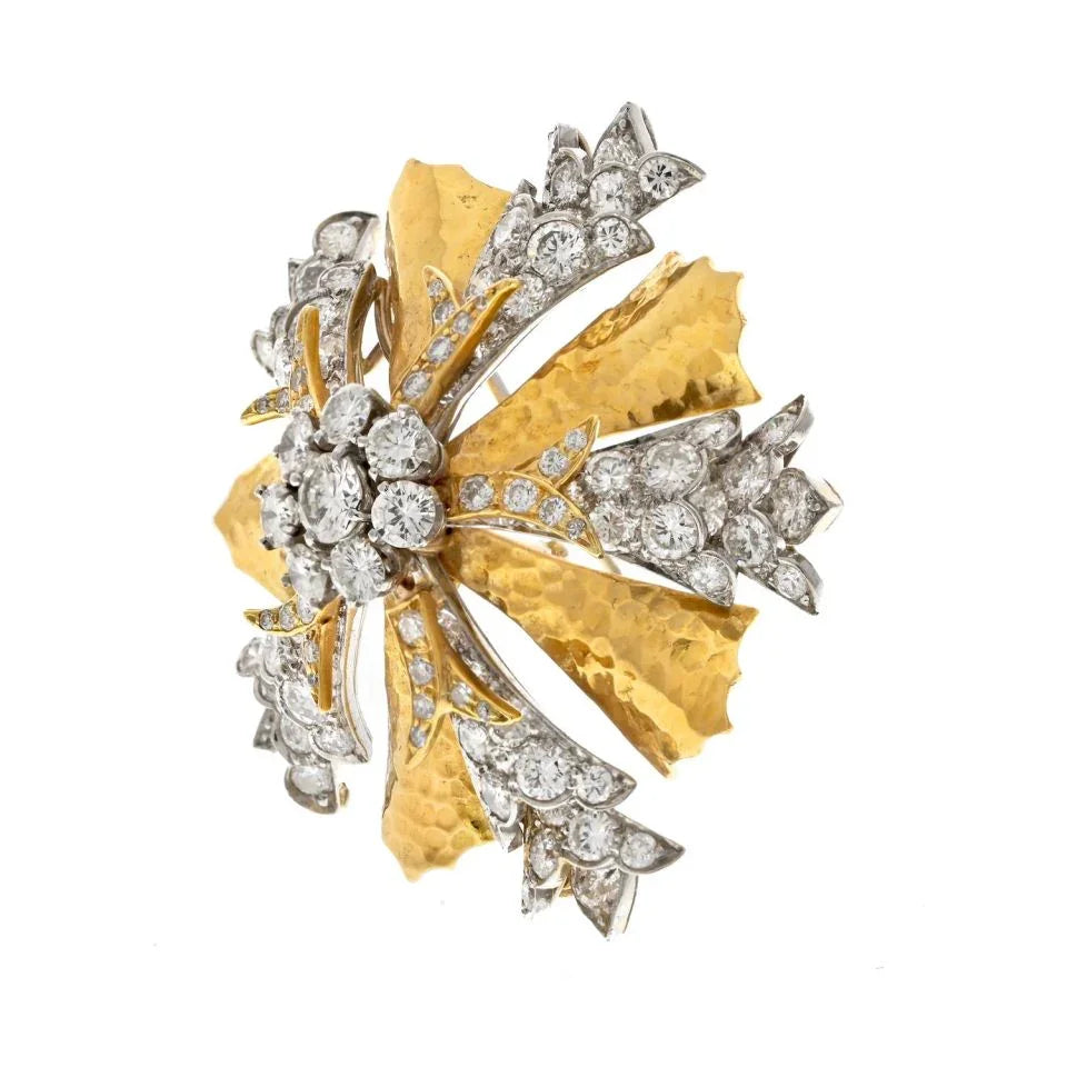 David Webb Platinum & 18K Yellow Gold Snowflake Syle Diamond Heraldic Brooch — view 2 — Laura Milman New York