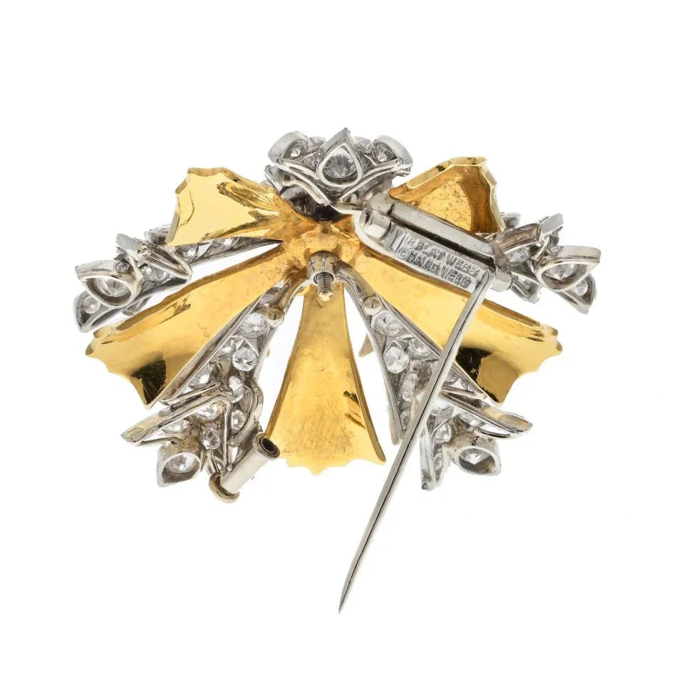 David Webb Platinum & 18K Yellow Gold Snowflake Syle Diamond Heraldic Brooch — view 4 — Laura Milman New York