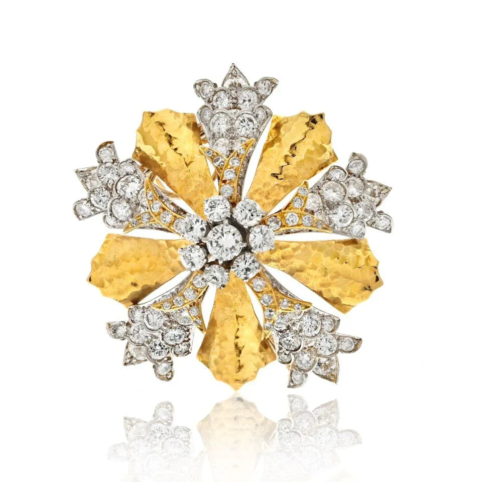 David Webb Platinum & 18K Yellow Gold Snowflake Syle Diamond Heraldic Brooch — Laura Milman New York
