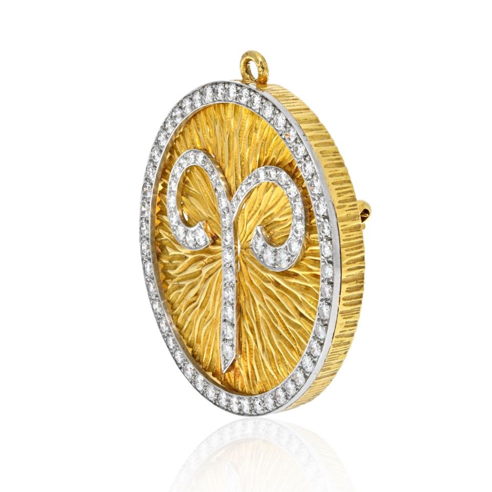 David Webb Platinum & 18K Yellow Gold Zodiac Aries Large Pendant — view 2 — Laura Milman New York