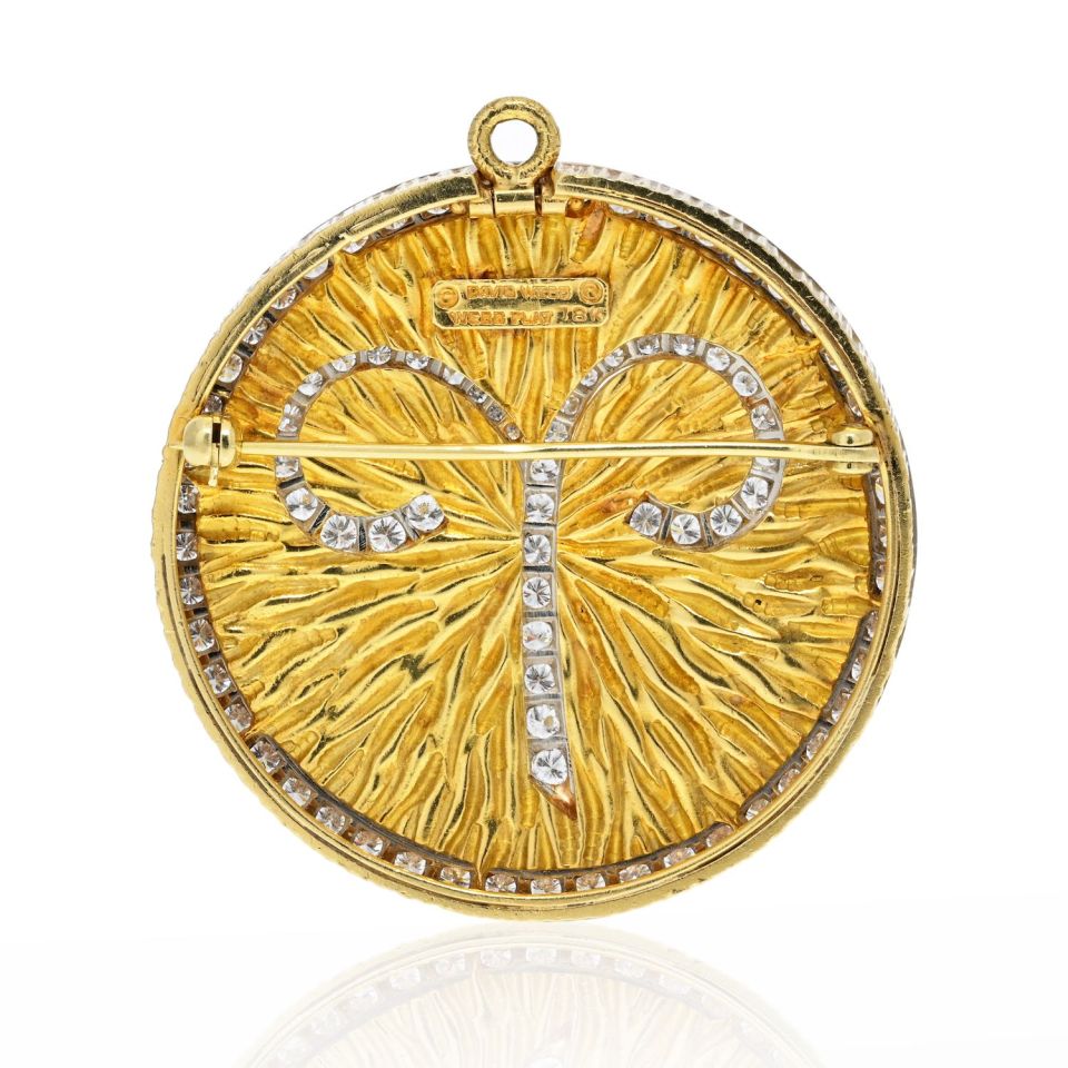 David Webb Platinum & 18K Yellow Gold Zodiac Aries Large Pendant — view 4 — Laura Milman New York