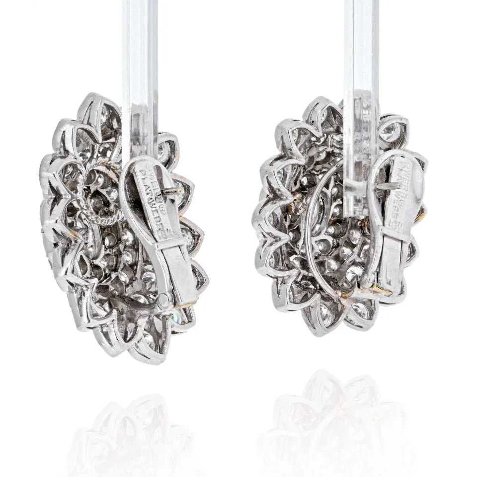 David Webb Platinum & 18K White Gold Oval And Round Cut Diamond Cluster Earrings — view 3 — Laura Milman New York