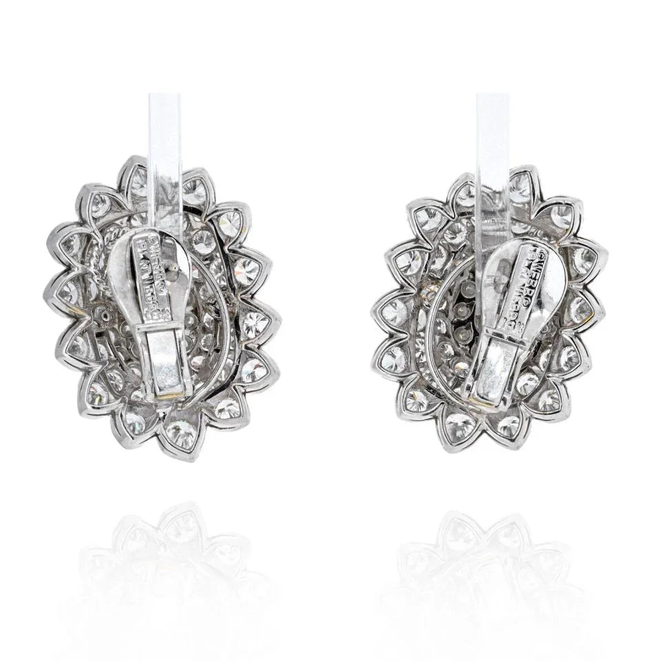 David Webb Platinum & 18K White Gold Oval And Round Cut Diamond Cluster Earrings — view 4 — Laura Milman New York