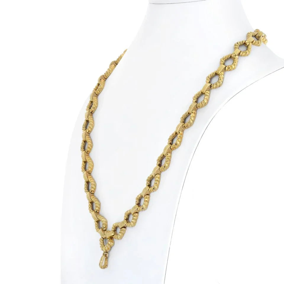 David Webb Platinum & 18K Yellow Gold Hammered Link Twist Chain Necklace — view 2 — Laura Milman New York