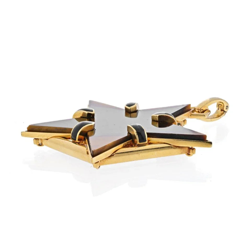 David Webb 18K Yellow Gold Tiger Eye Star Pendant — view 3 — Laura Milman New York