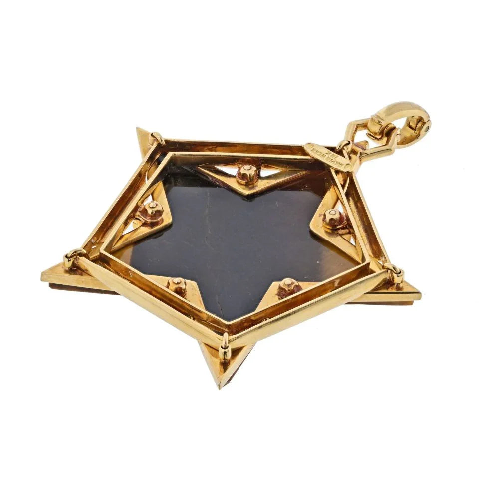 David Webb 18K Yellow Gold Tiger Eye Star Pendant — view 4 — Laura Milman New York