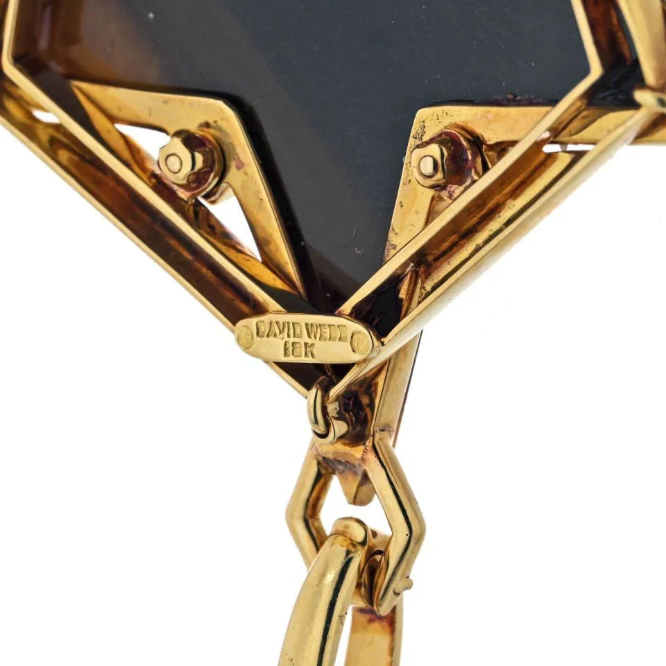 David Webb 18K Yellow Gold Tiger Eye Star Pendant — view 5 — Laura Milman New York