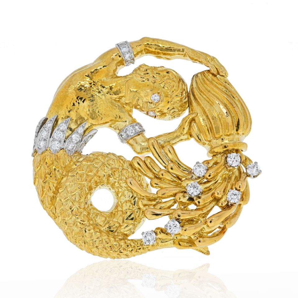 David Webb Platinum & 18K Yellow Gold Zodiac Aquarius Pendant — Laura Milman New York